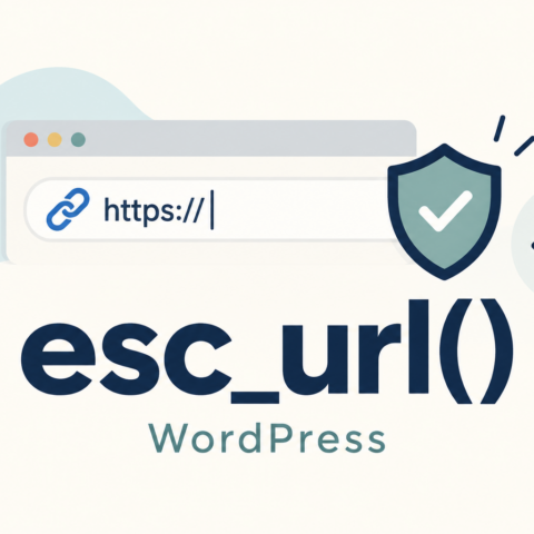 WordPressのesc_url()をイメージしたURL欄とリンク、チェック付きの盾のイラスト