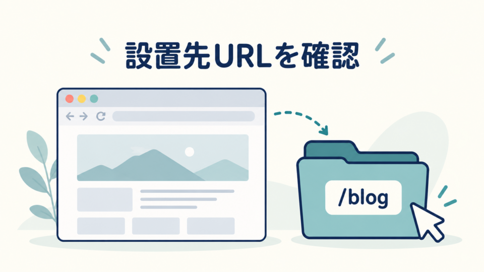設置先URLを確認するブラウザと、blogフォルダのイラスト