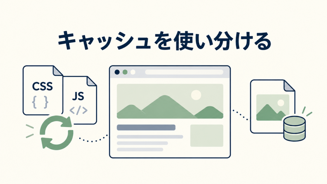 CSS・JavaScriptの更新と画像のキャッシュを使い分けるイラスト