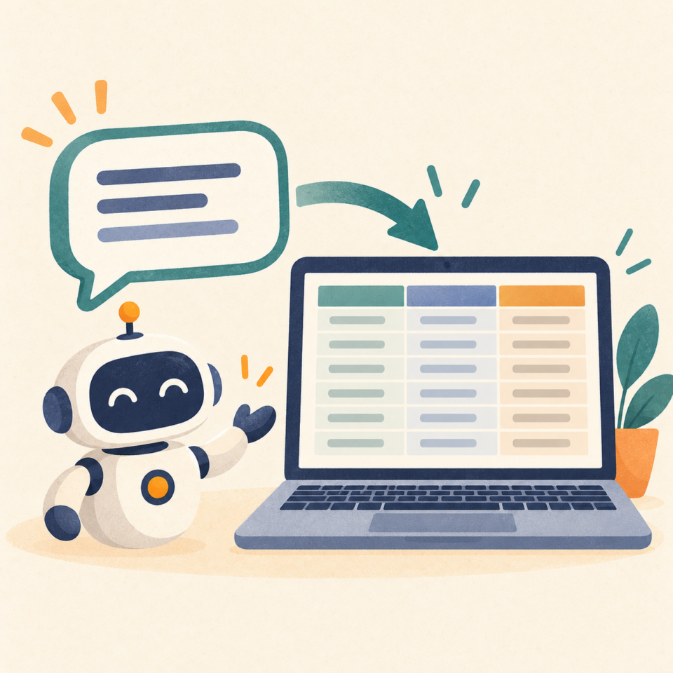 AIのテキストを表計算の列に整理するイラスト