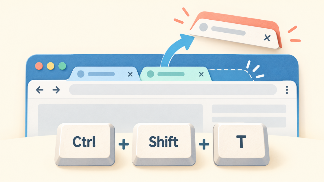 ブラウザーのタブとCtrl・Shift・Tのキーを描いたイラスト