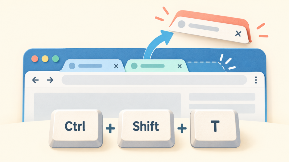 ブラウザーのタブとCtrl・Shift・Tのキーを描いたイラスト